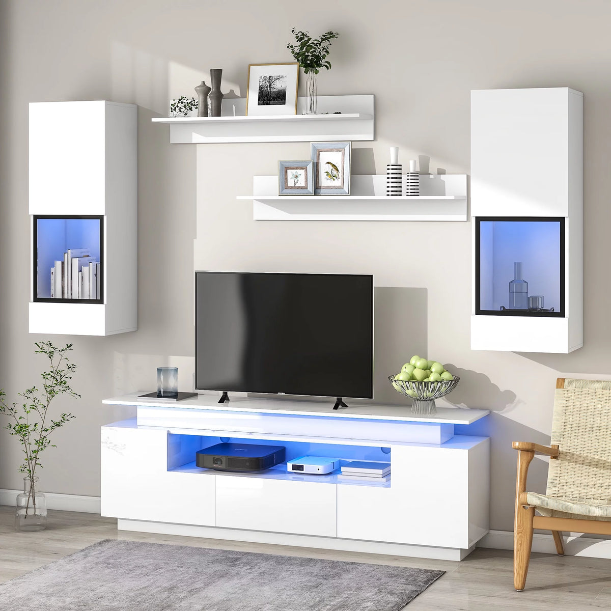 White High Gloss Wall Mounted TV Stand Set F32738
