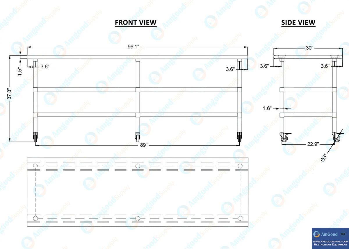 96" x 30" Stainless Steel Work Table with 2 Shelves Z532