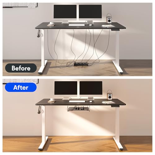 Black Electric Standing Desk with Clamp Power Strip L3736
