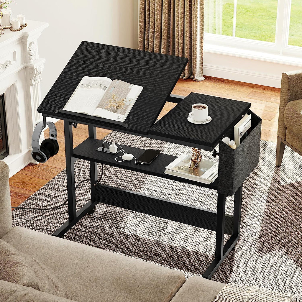 Black Adjustable Standing Desk with Wheels J46144