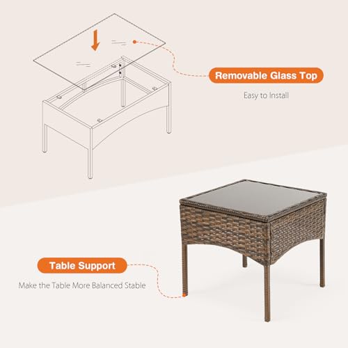 3 Pieces Wicker Rattan Patio Furniture Set with Cushion and Glass Table C818986