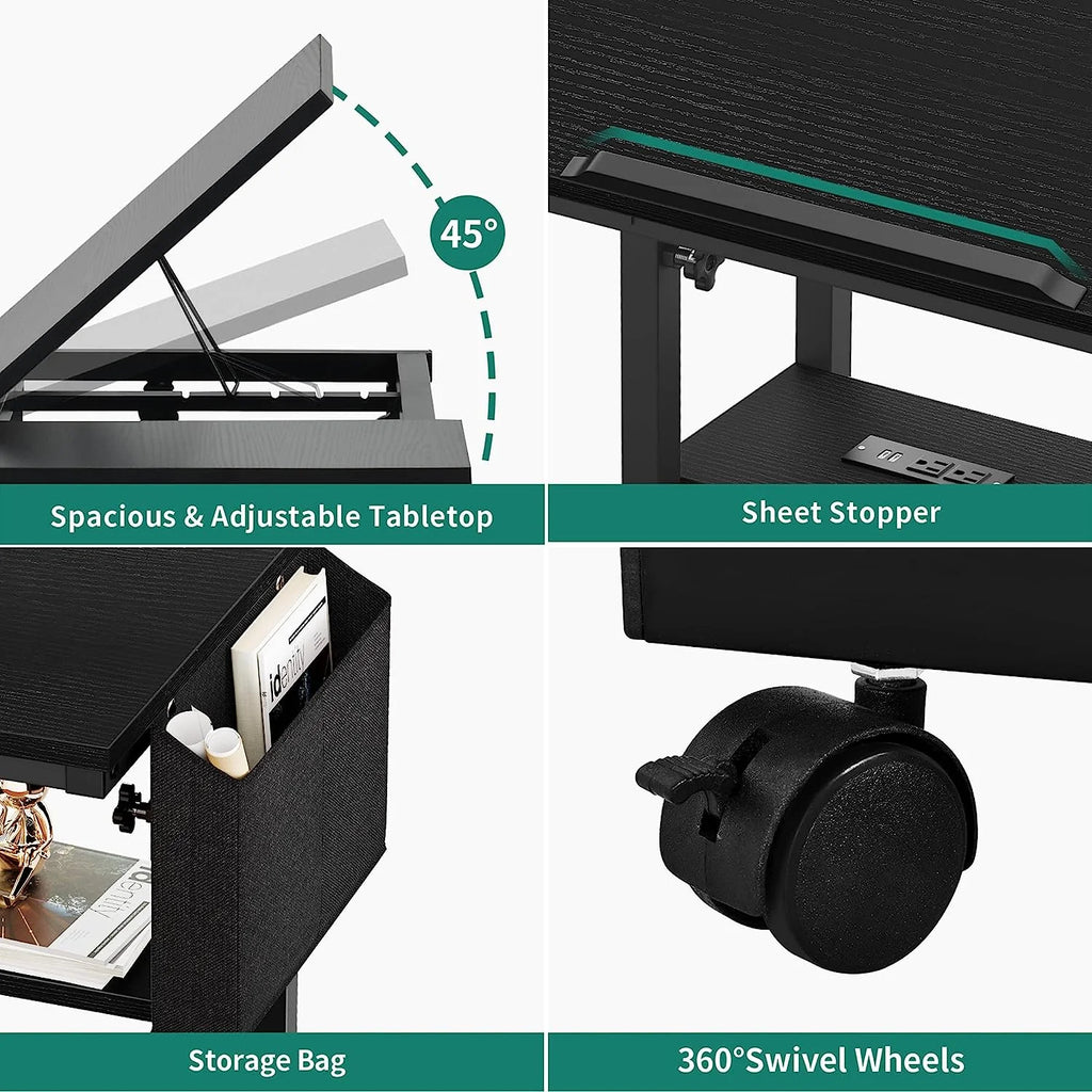 Black Adjustable Standing Desk with Wheels J46144