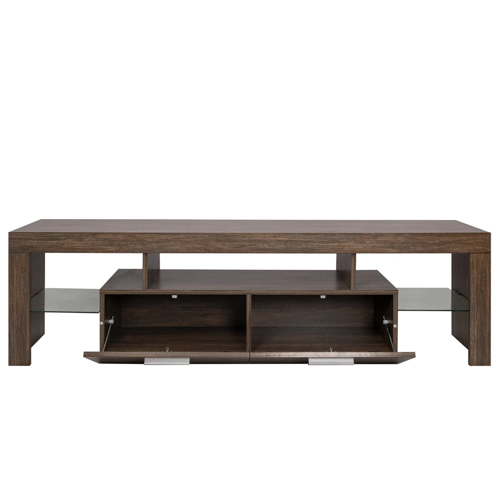 Modern LED TV Stand with 2 Drawers and Glass Shelf E463
