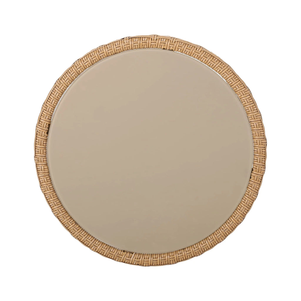 Light Brown Wicker Side Table with Tempered Glass Top F761729