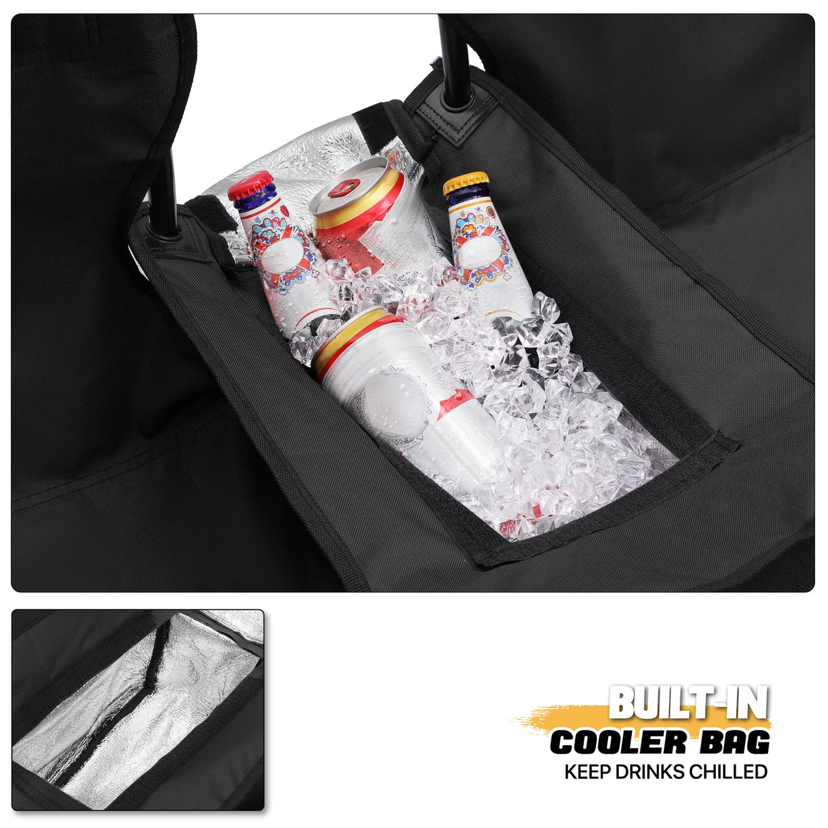 Portable Double Folding Chair with Umbrella, Cooler Bag & Carry Bag, Black U41198