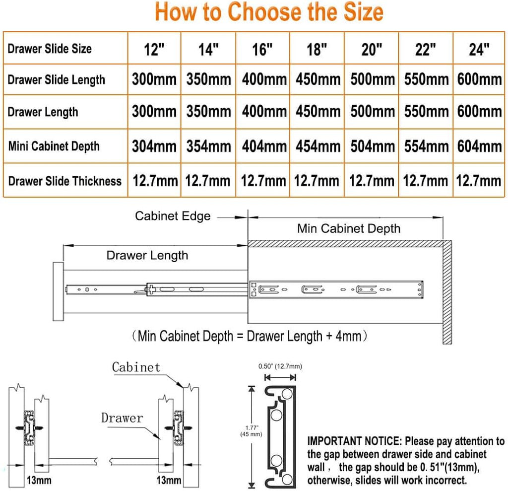 18 Inch Full Extension Ball Bearing Drawer Slides B95695