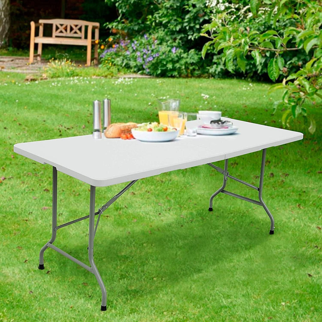 Folding Plastic Dining Table with Handle White 8ft A6765