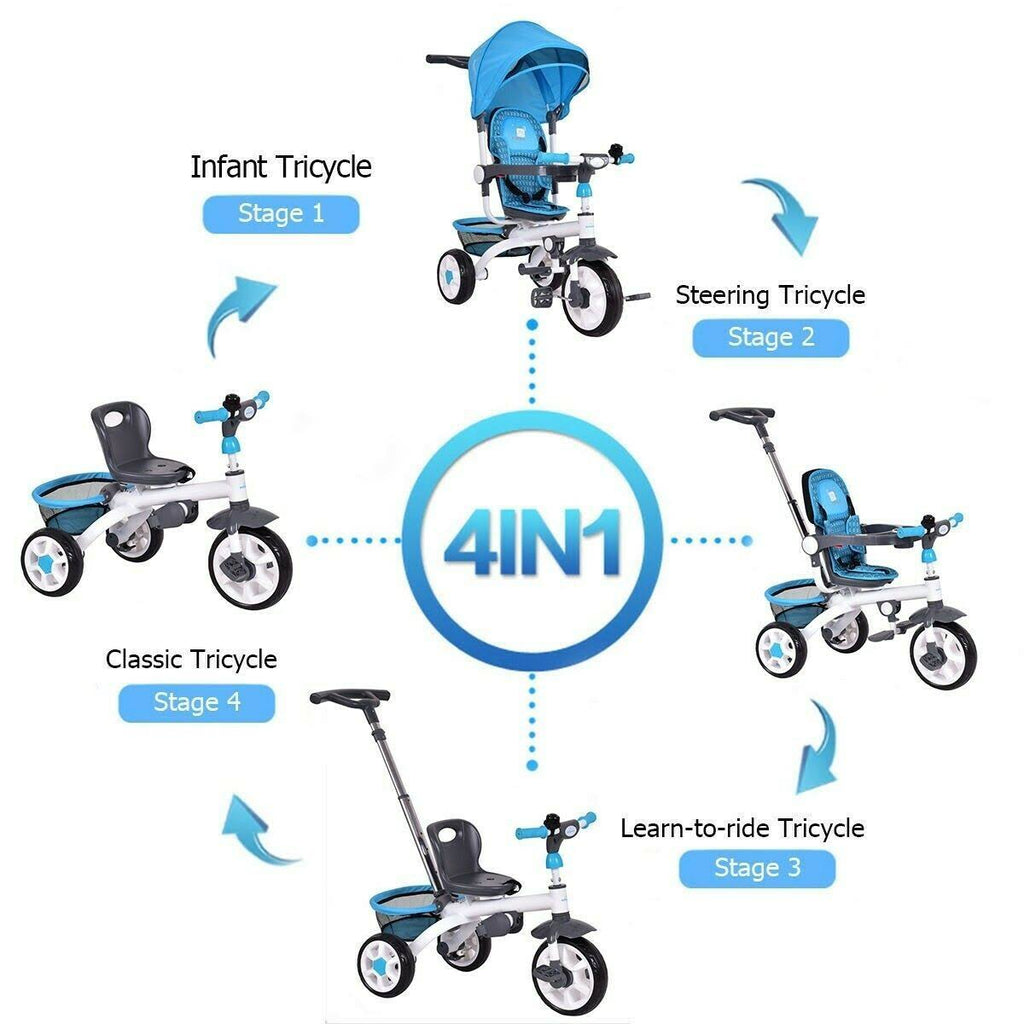 4-in-1 Detachable Baby Stroller Tricycle with Canopy N95827
