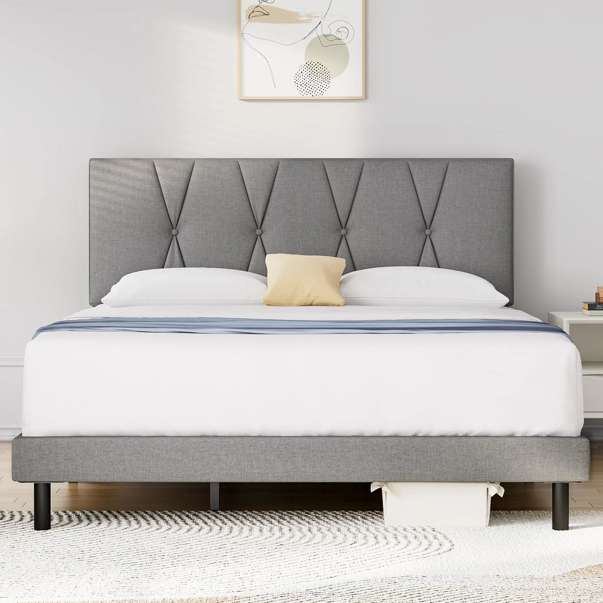 Full Size Platform Bed with Upholstered Headboard J6590
