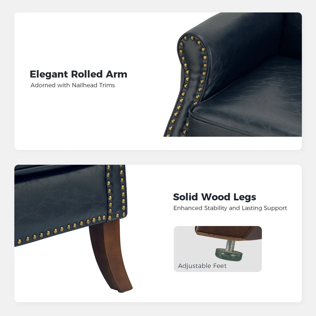 Vegan Leather Upholstered Accent Chair Set of 2 with Solid Wood Legs P895091