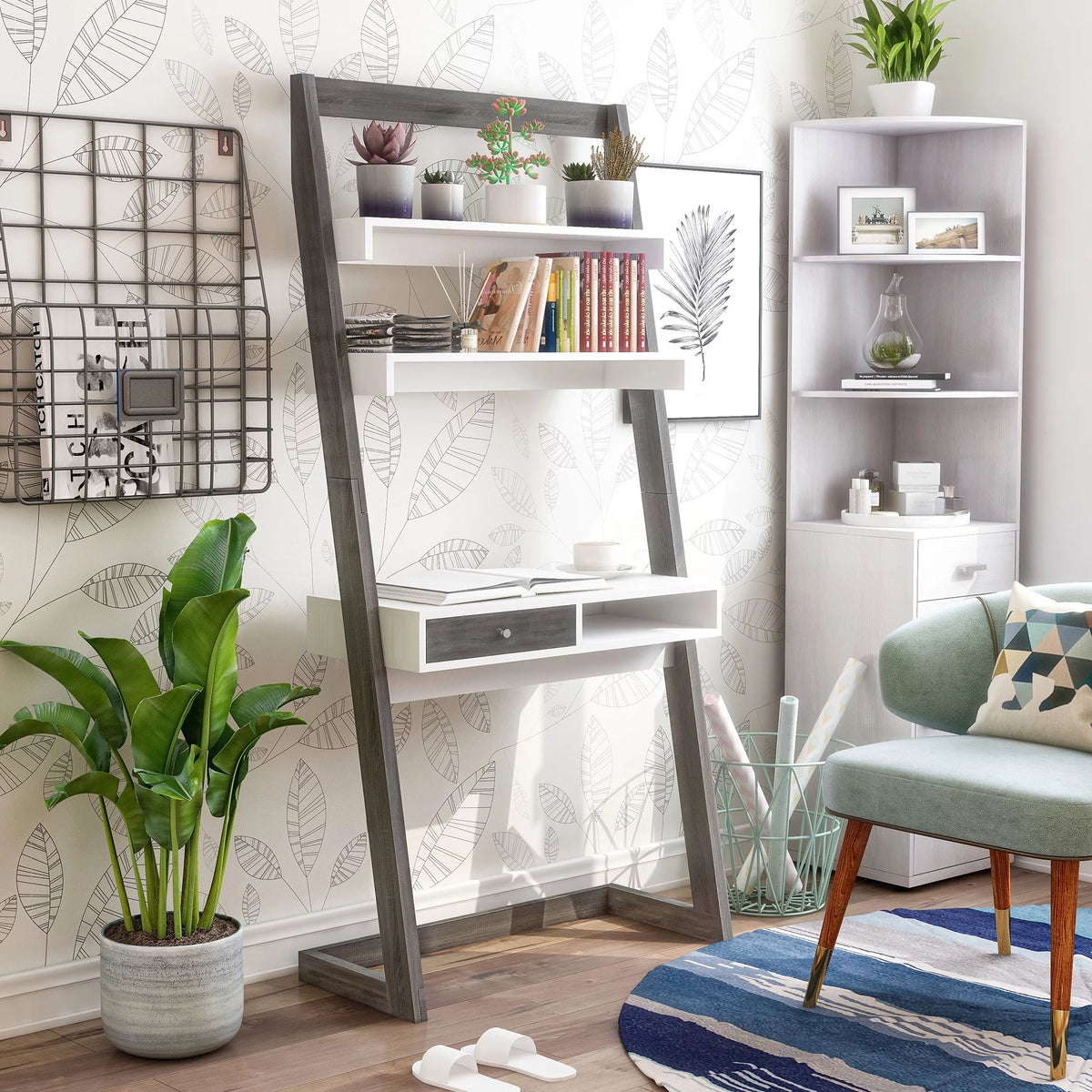Leaning Writing Desk with Shelves S370