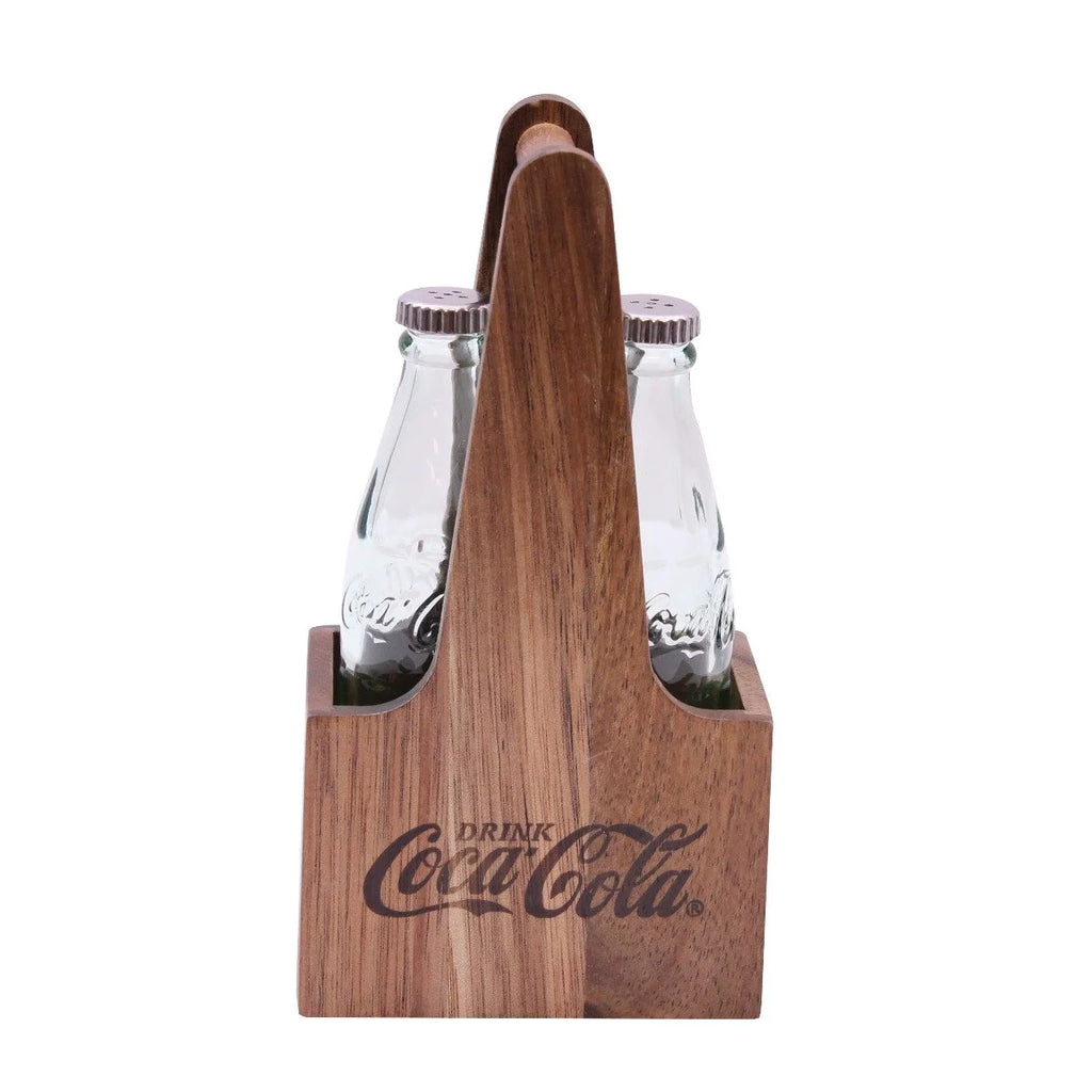 1oz Salt & Pepper Shakers Green Tinted Glass with Wooden Crate Y559