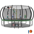 16FT Trampoline with Enclosure, Basketball Hoop, Shoes Bags R357