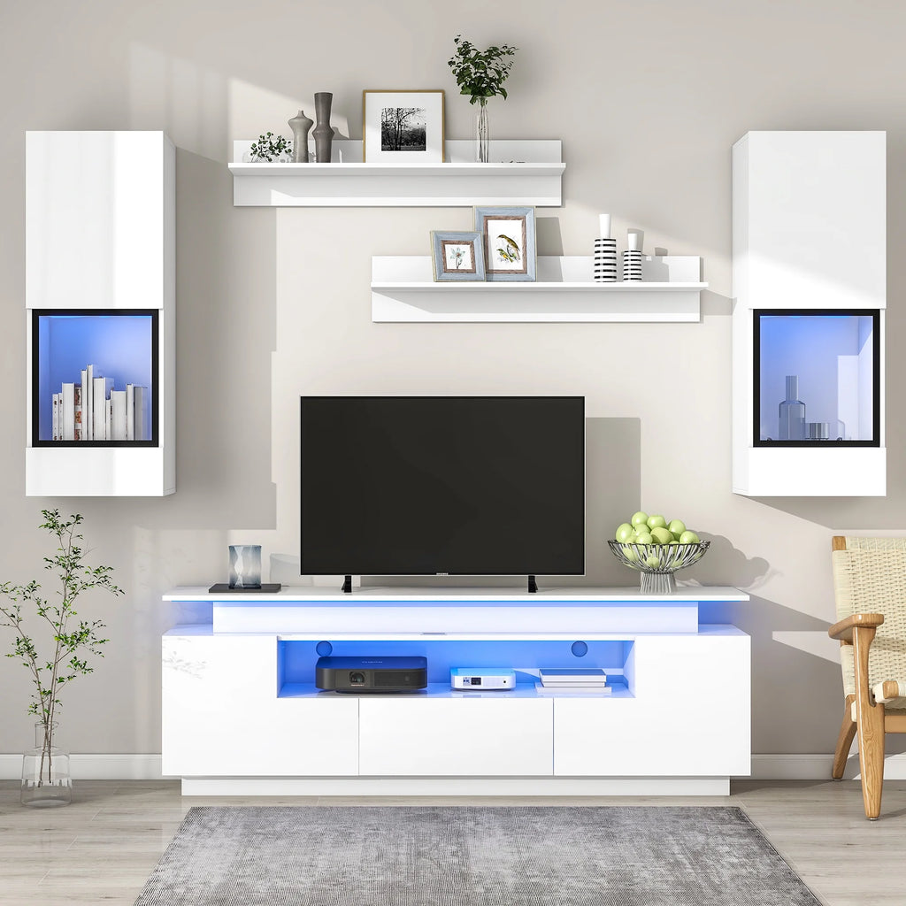 White High Gloss Wall Mounted TV Stand Set F32738