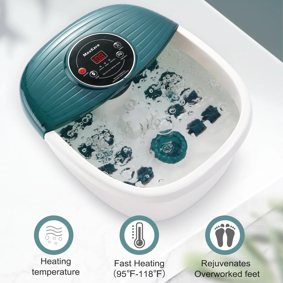 Foot Spa Bath Massager with Heat, Bubbles, Vibration, 16 Detachable Massage Rollers K13075