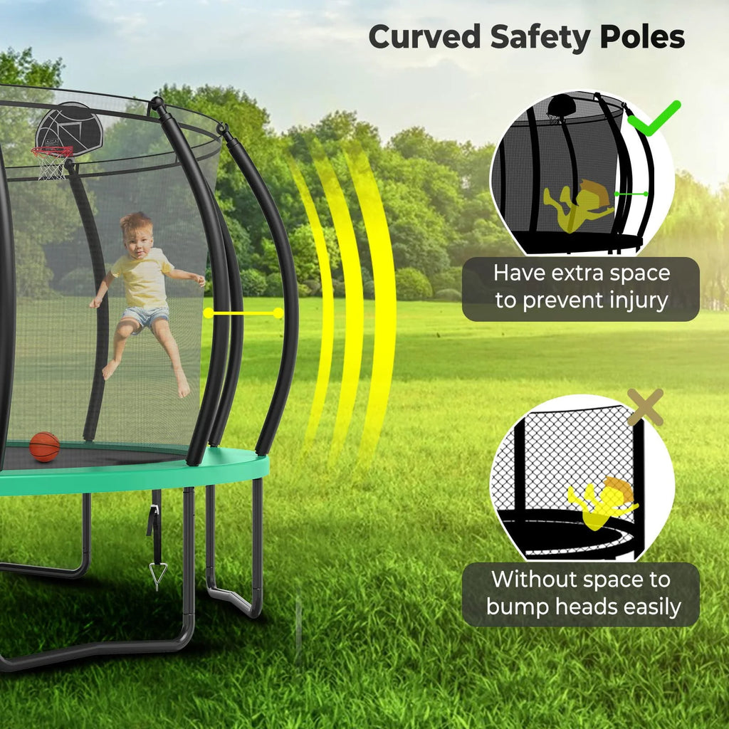 16FT Trampoline with Enclosure, Basketball Hoop, Shoes Bags R357