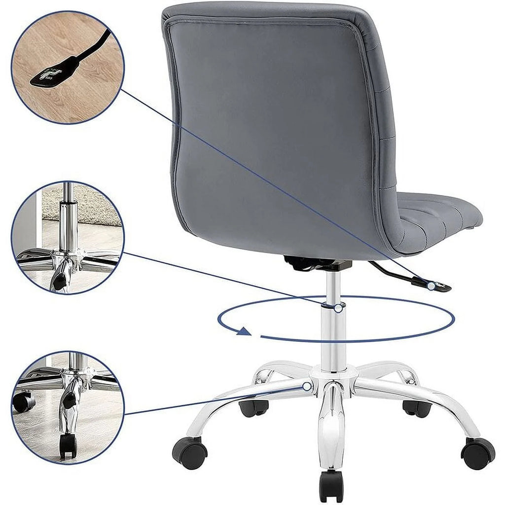 Gray Vinyl Nylon Mid-Back Armless Swivel Office Chair T2051