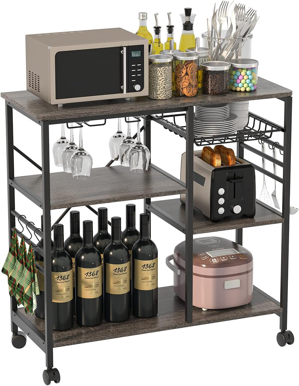 Rolling Wood Kitchen Cart with 2 Drawers and 2 Shelves O398