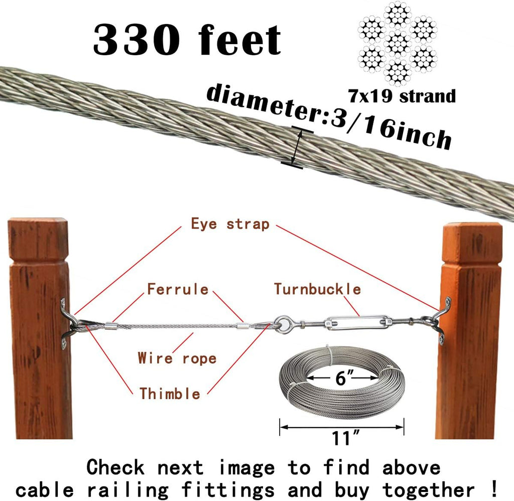 Stainless Steel Wire Rope Cable 3/16 Inch 7x19 V160