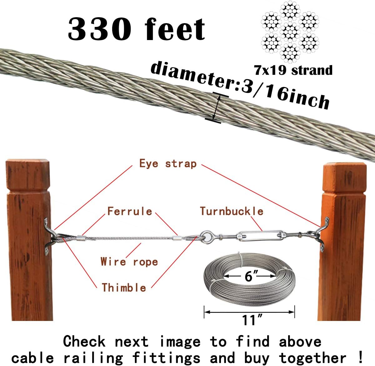 Stainless Steel Wire Rope Cable 3/16 Inch 7x19 V160