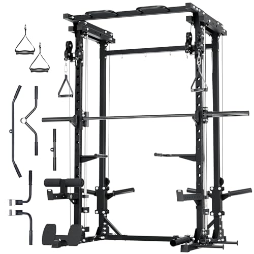 Smith Machine Squat Rack with Weight Bar, Cable Crossover Machine T5187