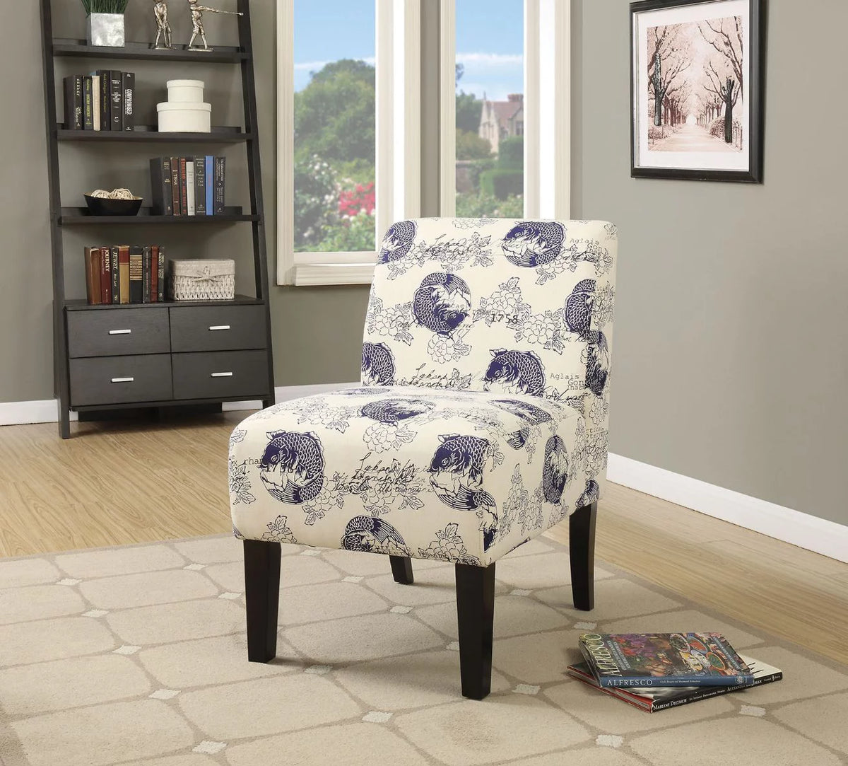 Dark Blue Pattern Fabric Accent Chair J9563