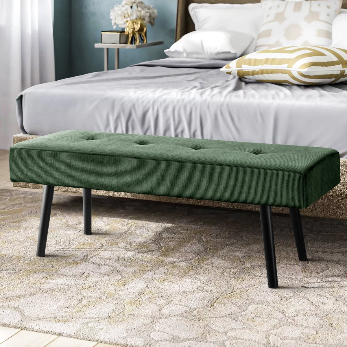 Modern Entryway Bench Corduroy Seat Green I269883
