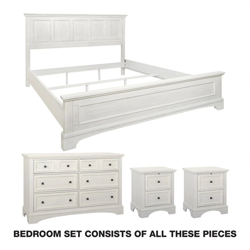 King 4pc. Bedroom Set Rustic White Engineered Wood R3011