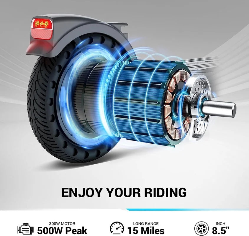 Electric Scooter with 500W Motor, 8.5 Solid Tires, 15 Miles Range B650