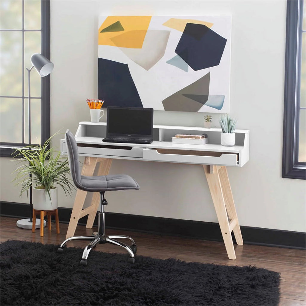 Modern Wood Two Drawer Desk in White Q408