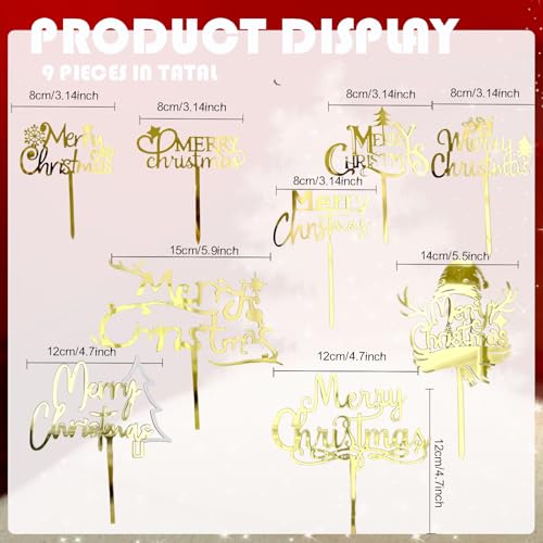 9 Pcs Gold Acrylic Christmas Cake Topper S762