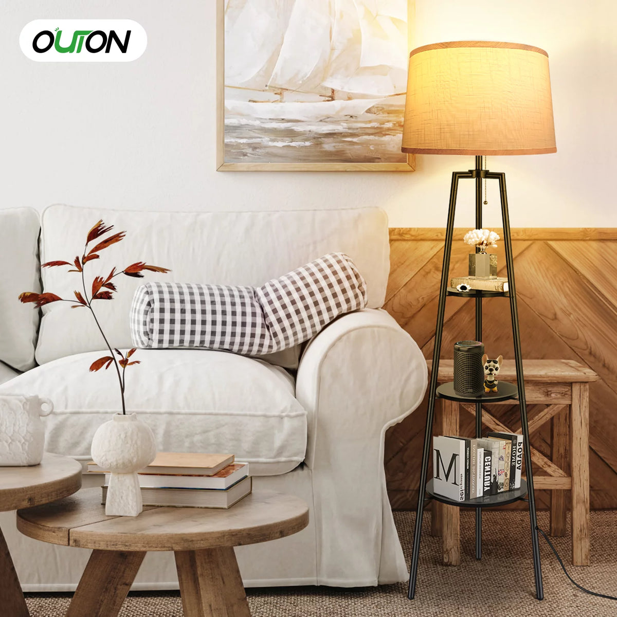 Black Tripod Floor Lamp with Shelves R4678