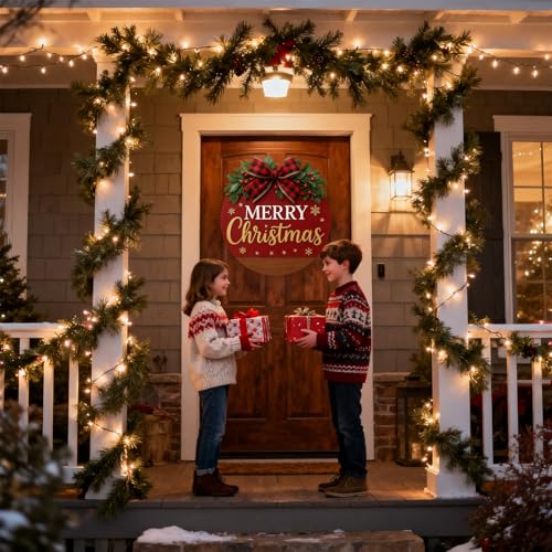 Christmas Wreath Hanging Sign with Bow C6340