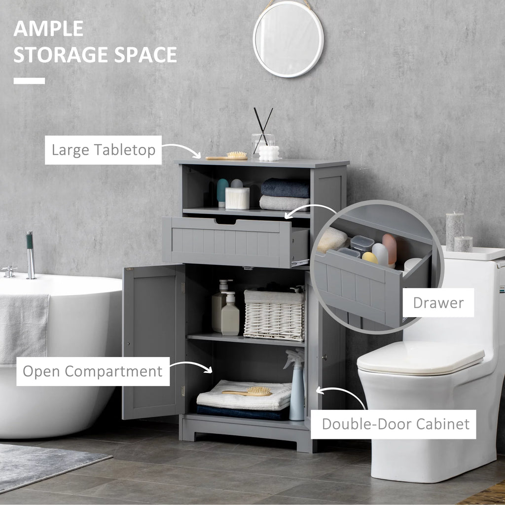 Grey Freestanding Bathroom Storage Cabinet with Drawer and Adjustable Shelf K70029