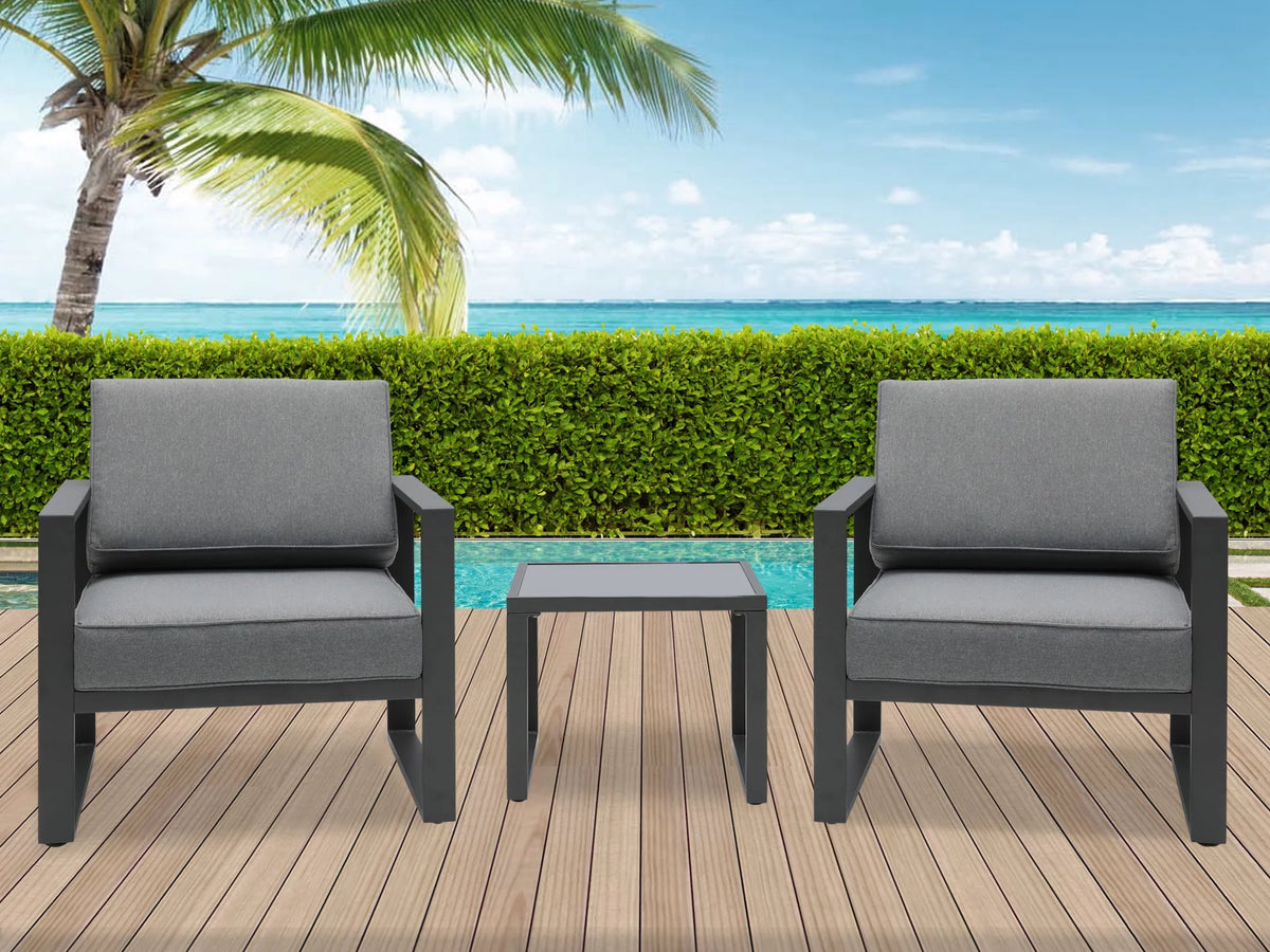 3 Pcs Aluminum Frame Patio Chairs Conversation Set with Coffee Table, Gray A9996