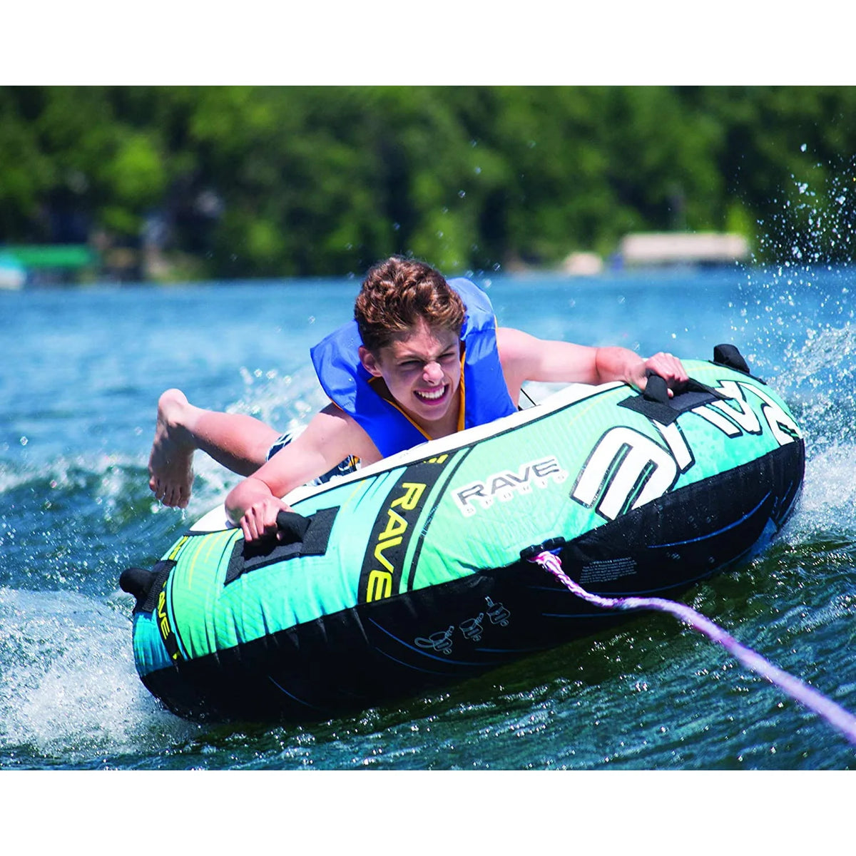 54 Inch 1 Rider Inflatable Towable Water Ski Tube with 4 Handles, Blue O6442