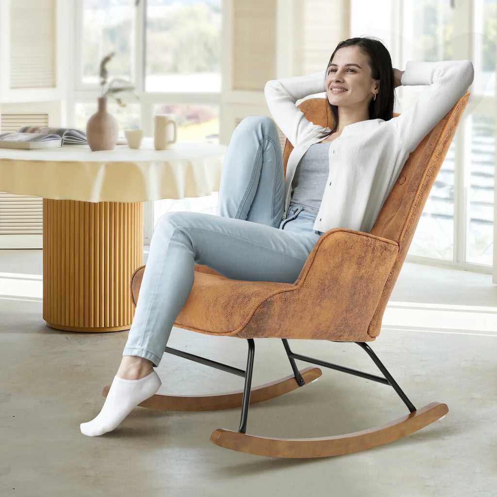 Brown Polyester Rocking Chair with Wooden Base G846