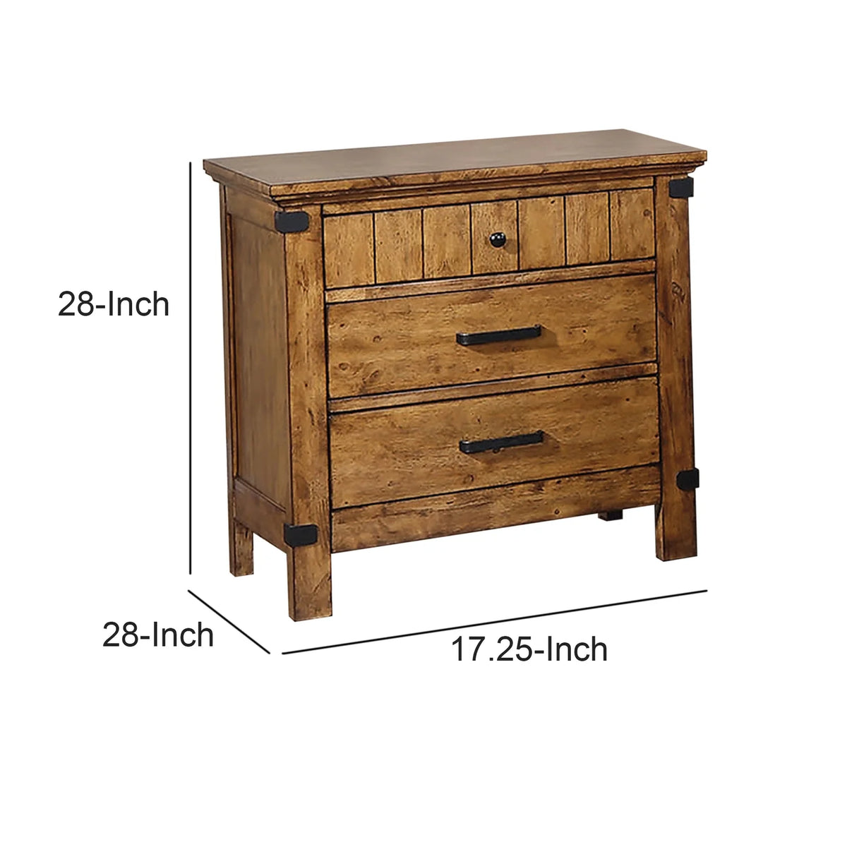 Wooden Nightstand With 3 Drawers V230