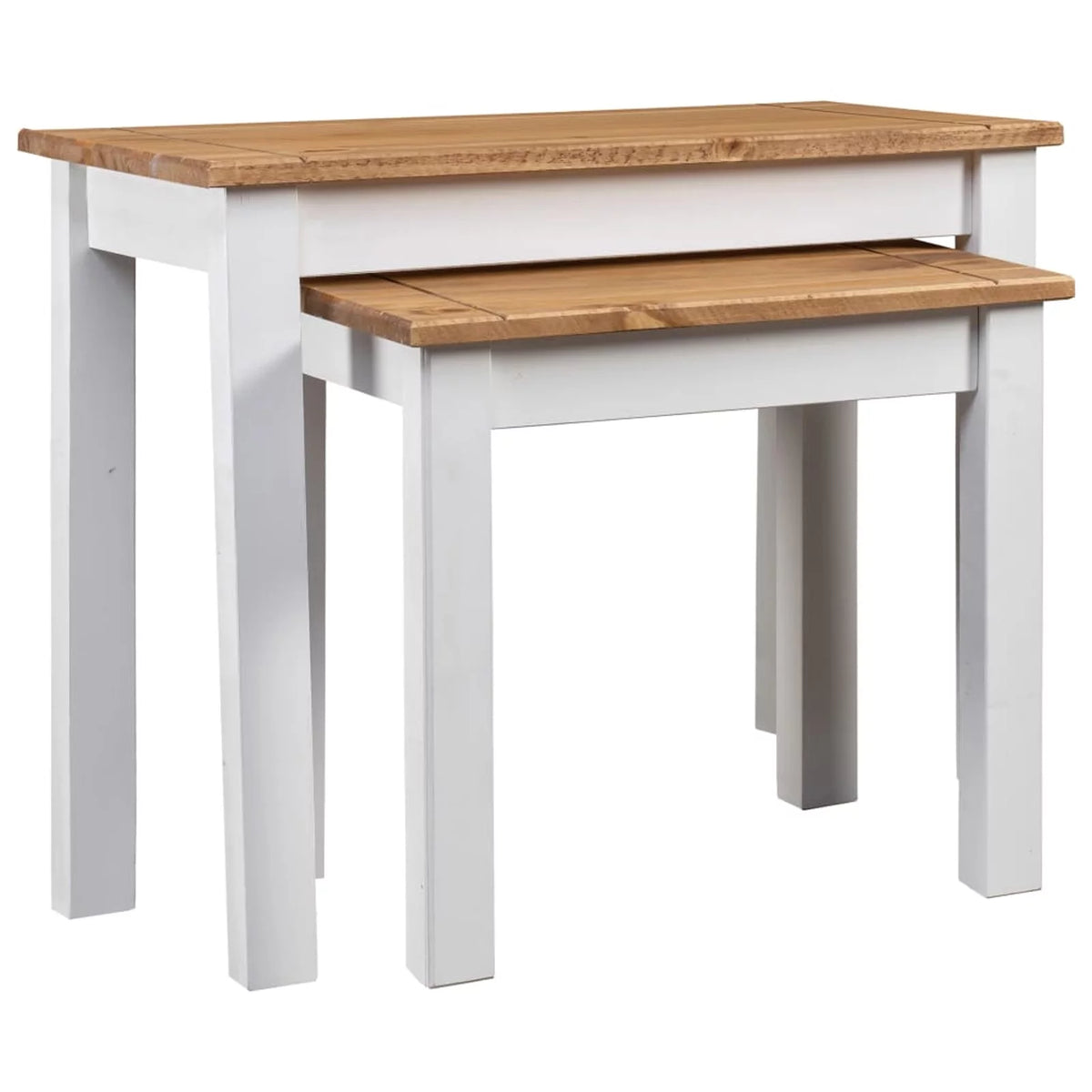 White 2 pcs Solid Pine Wood Nesting Tables A7288