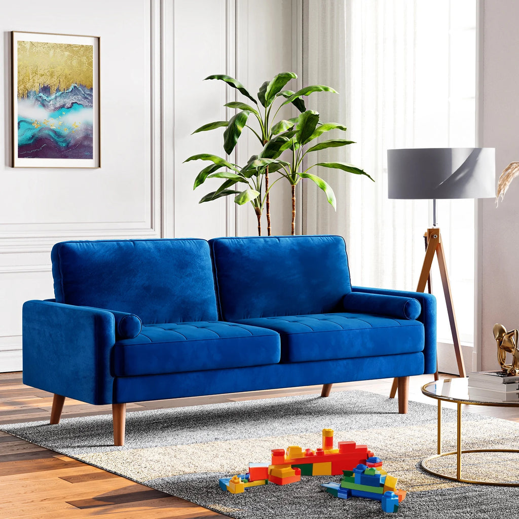 Blue Velvet Rolled Arm Sofa I57592