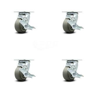 4x22 x 2x22 Thermoplastic Rubber Swivel Casters with Brakes Set of 4 R916229