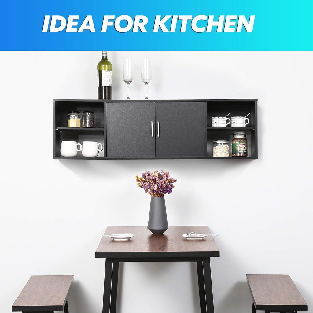 Black Floating TV Stand Wall Mounted Media Console T5686