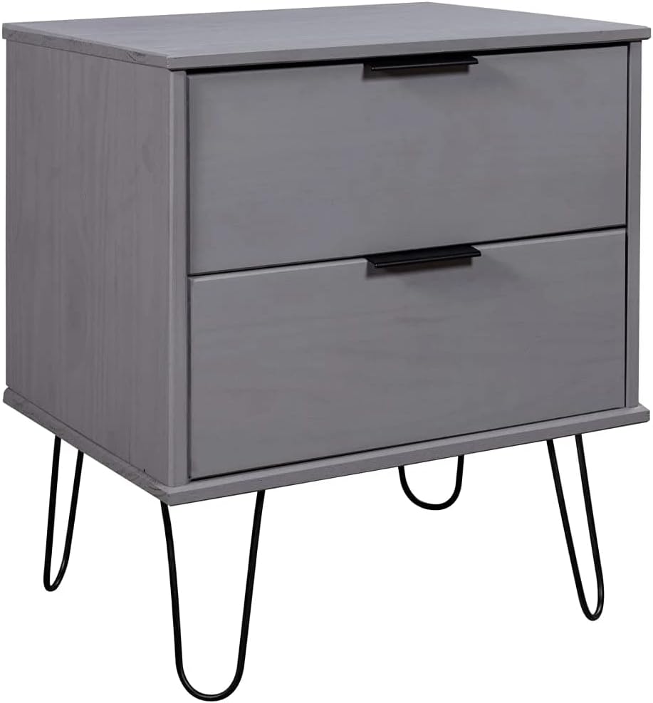 Gray Solid Pine Wood Bedside Cabinet Y21751