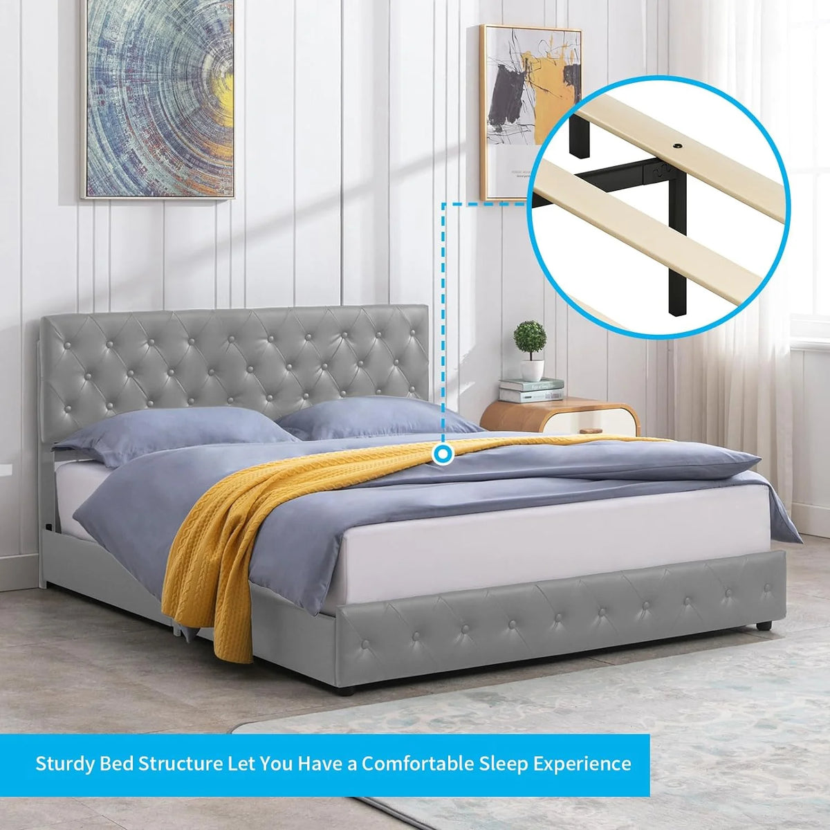 Upholstered California King Platform Bed Frame with 4 Storage Drawers R3821