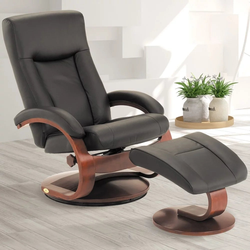 Black Top Grain Leather Recliner and Ottoman P163
