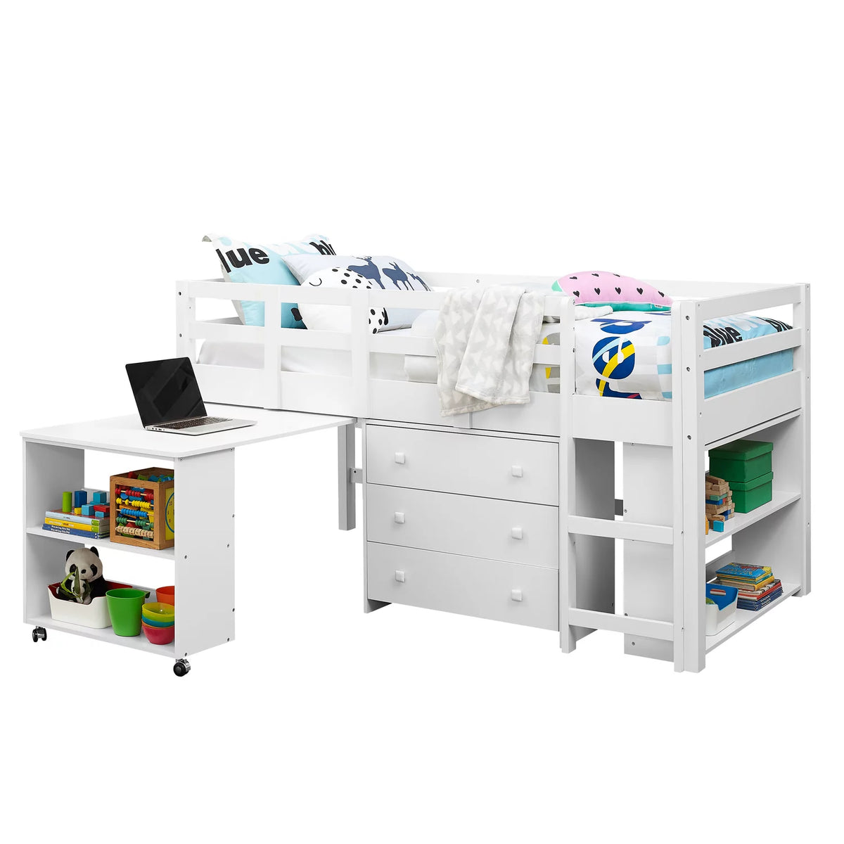 Twin Low Loft Bed with Desk, White E32561