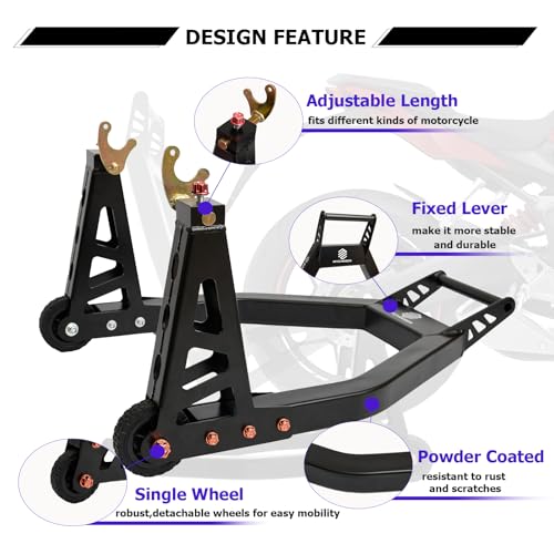 Aluminum Motorcycle Stand Front and Rear Combo Wheel Lift Stands, U+L Adjustable, Black B612