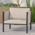 Black Steel Framed Club Chair with Beige Cushions and 2 Storage Pockets H7670