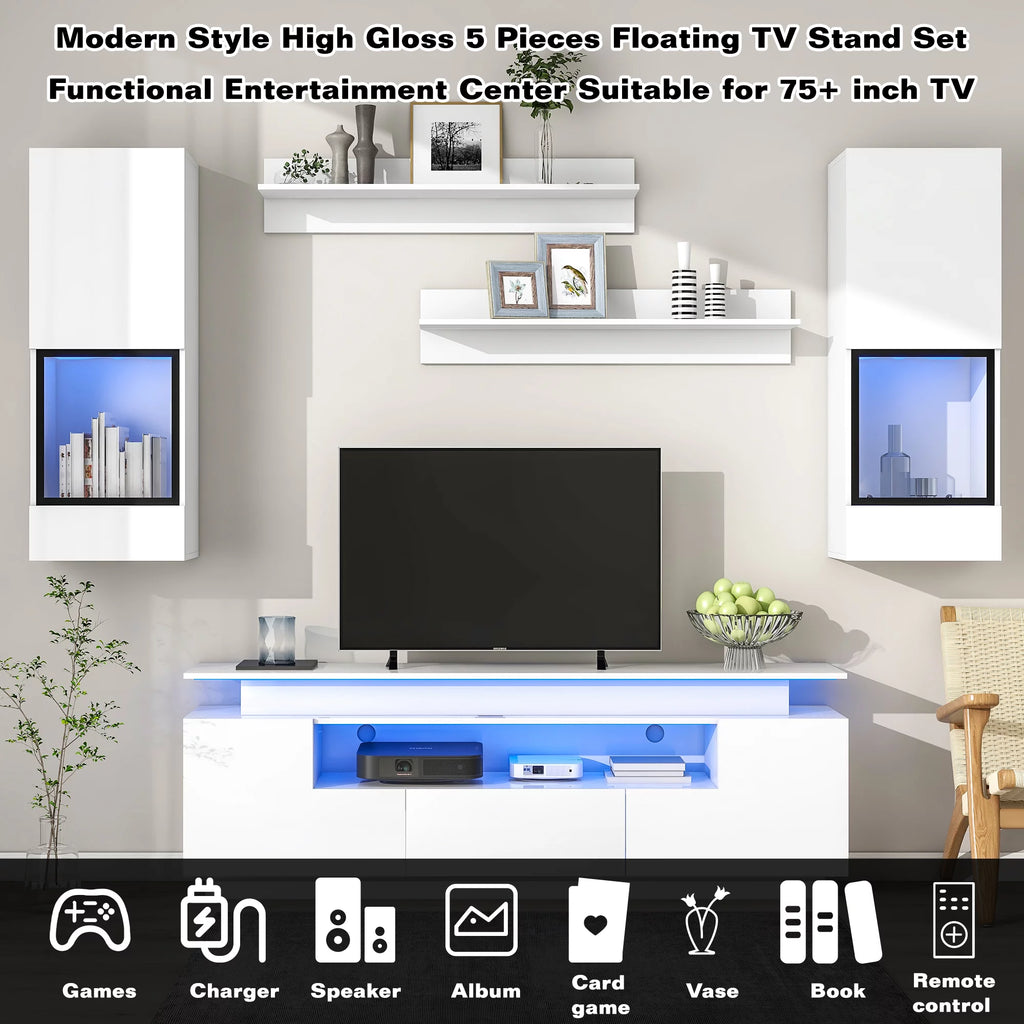 White High Gloss Wall Mounted TV Stand Set F32738
