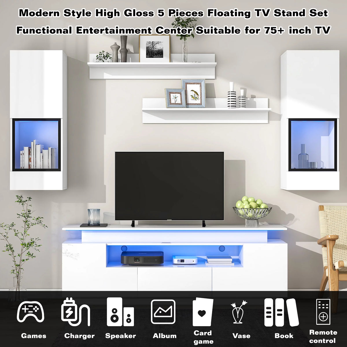 White High Gloss Wall Mounted TV Stand Set F32738